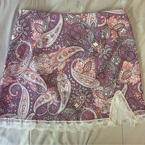 Shein purple parsley print lace trim skirt